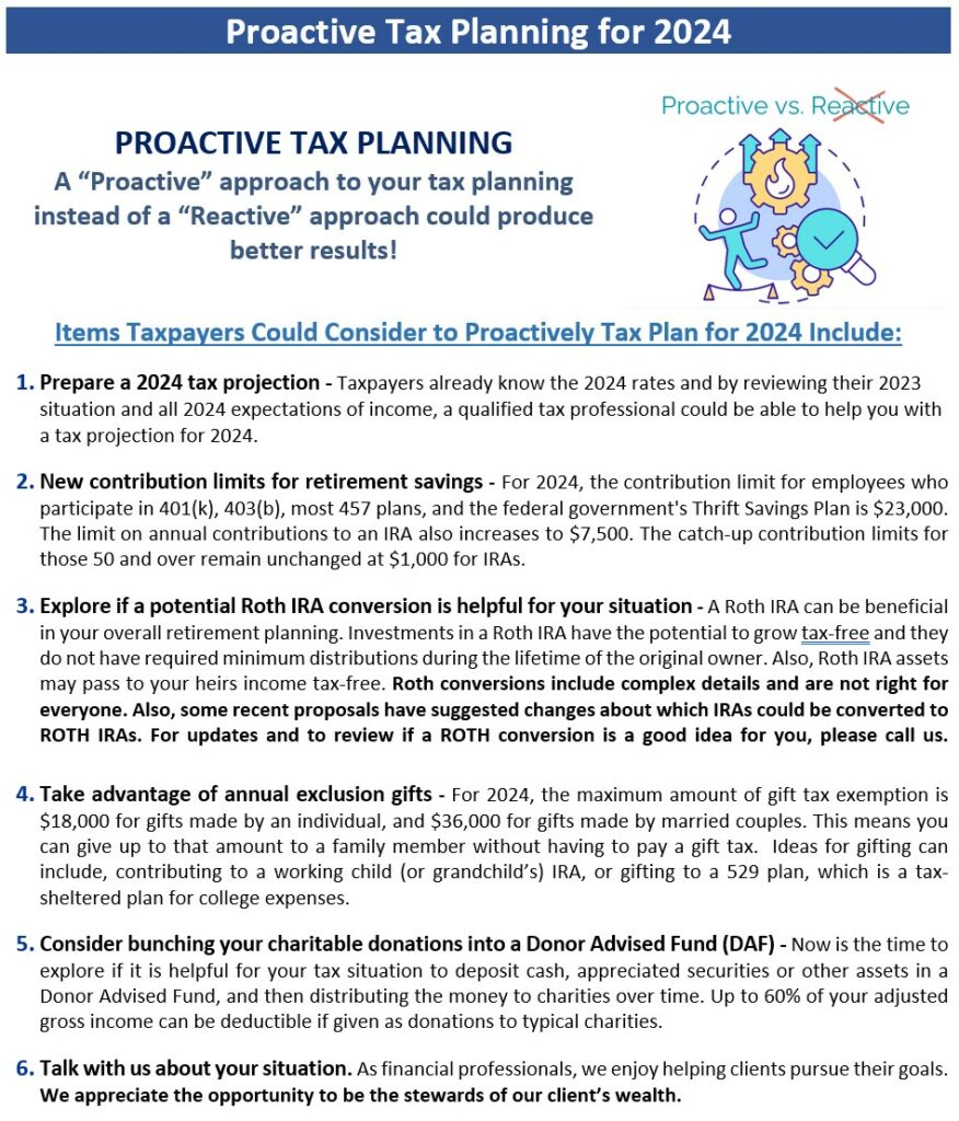 Items for Proactive Tax Planning